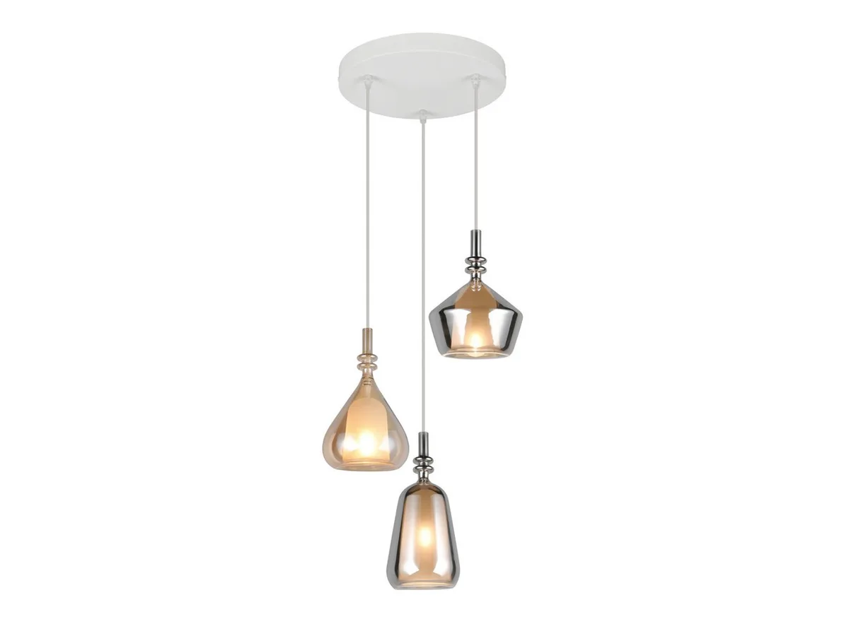 LED Pendelleuchte dreiflammig Lampenschirme Glas Ø 35cm, dimmbar, LED wechselbar, warmweiß, Cluster Hängelampe lang für hohe Decken hängend Esstisch inkl. E14 LED de Trio en Noir – photo produit