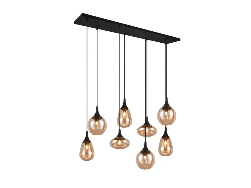 LED Pendelleuchte Glas Bernsteinfarbig, Breite 121cm, dimmbar, LED wechselbar, warmweiß, ausgefallene Hänge-Lampe Esstisch mehrflammig, Esszimmerlampe hängend de Trio en Noir – photo produit