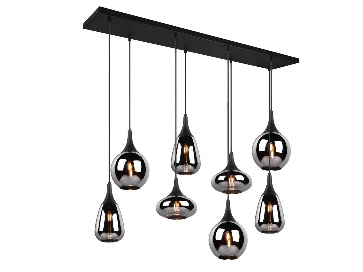 LED Pendelleuchte Glas Chrom verspiegelt, Breite 121cm, dimmbar, LED wechselbar, Warmweiß, ausgefallene Hänge-Lampe Esstisch mehrflammig, Esszimmerlampe hängend fra Trio i Sort – produktbillede