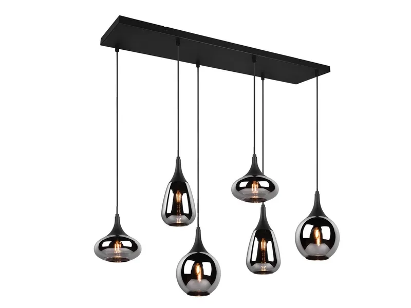 LED Pendelleuchte Glas Chrom verspiegelt, Breite 94cm, dimmbar, LED wechselbar, Warmweiß, ausgefallene Hänge-Lampe Esstisch mehrflammig, Esszimmerlampe hängend de Trio en Noir – photo produit