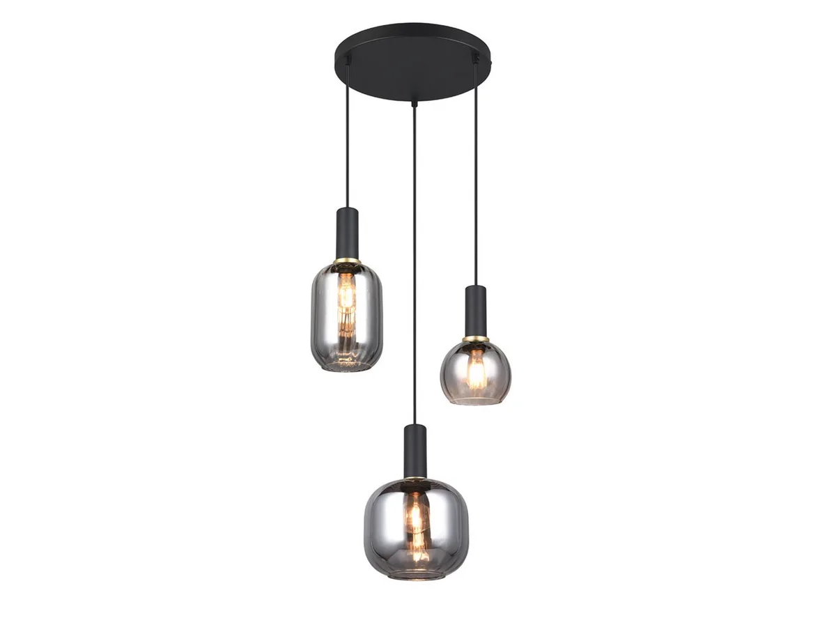 LED Pendelleuchte Glasschirme Chrom bedampft Ø 38cm, dimmbar, LED wechselbar, warmweiß, Cluster Küchenlampe hängend Esstisch-lampe Treppenhaus, mit E27 LED de Trio en Noir – photo produit