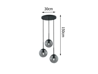 LED Pendelleuchte, LED wechselbar, Warmweiß, ausgefallene Cluster Lampe dreiflammig mit Glaskugeln aus Rauchglas de Trio en Noir – photo produit 4 sur 5