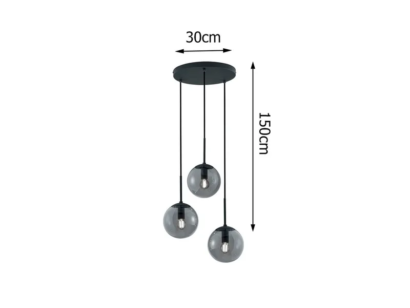 LED Pendelleuchte, LED wechselbar, Warmweiß, ausgefallene Cluster Lampe dreiflammig mit Glaskugeln aus Rauchglas de Trio en Noir – photo produit 4 sur 5