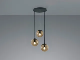 LED Pendelleuchte, LED wechselbar, Warmweiß, ausgefallene Cluster Lampe dreiflammig mit Glaskugeln aus Rauchglas de Trio en Noir – photo produit 3 sur 5