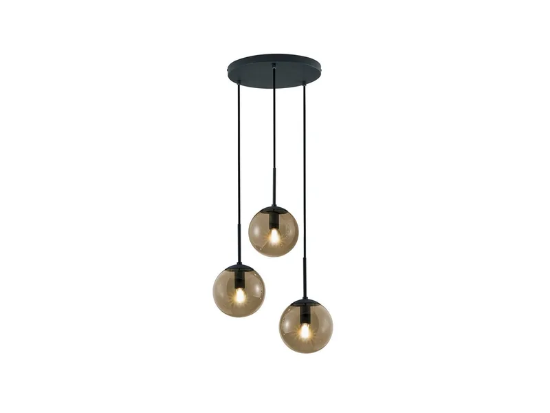 LED Pendelleuchte, LED wechselbar, Warmweiß, ausgefallene Cluster Lampe dreiflammig mit Glaskugeln aus Rauchglas de Trio en Noir – photo produit 1 sur 5