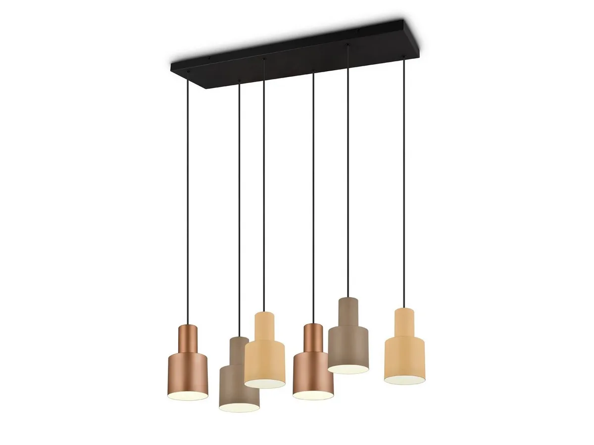 LED Pendelleuchte mehrflammig aus Metall, Breite 85cm, dimmbar, LED wechselbar, warmweiß, Retro Esstisch-lampe hängend über Kochinsel 6-flammig, mit E27 LED de Trio en Marron, Multicolore, Noir – photo produit