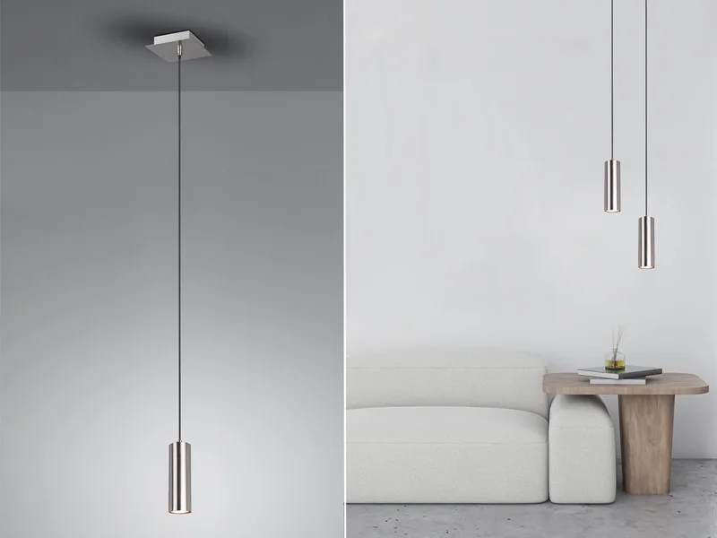 LED Pendelleuchte Metall Silber Ø 6cm inkl. GU10 LED, dimmbar, LED wechselbar, Warmweiß, kleine Esstisch-Lampe einflammig hängend, für Kücheninsel & Nachttisch de Trio en Argent – photo produit 2 sur 5