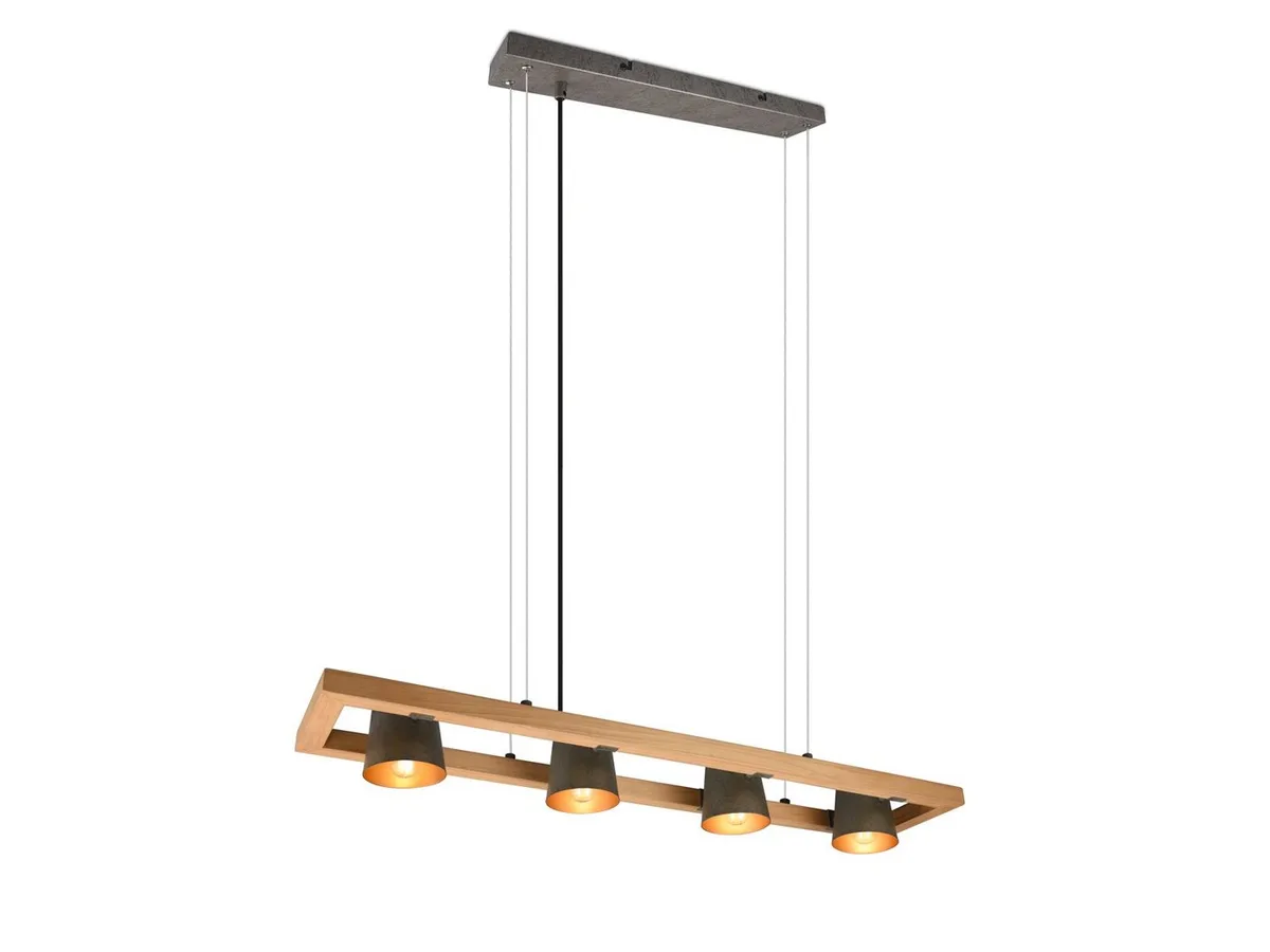 LED Pendelleuchte mit Holz 4 Lampenschirme schwenkbar, dimmbar, LED wechselbar, Warmweiß, Breite 100cm Holzlampe ausgefallen Esstischlampe hängend inkl. E14 LED fra Trio i Sølv – produktbillede