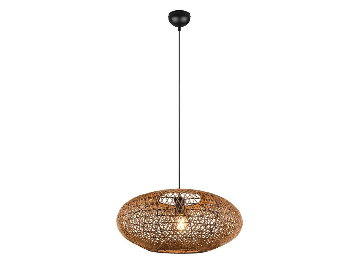 LED Pendelleuchte mit Sisal Lampenschirm Ø 52cm, dimmbar, LED wechselbar, Warmweiß, große ausgefallene Boho Hängelampe Esstisch, Esszimmer-Lampe hängend de Trio en Marron – photo produit
