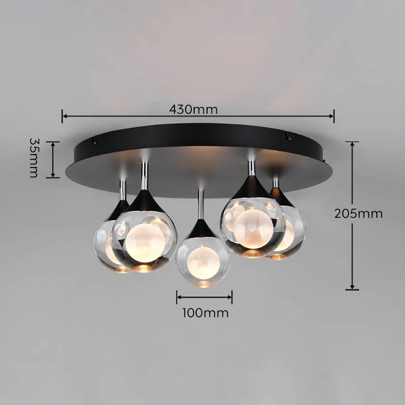 LED plafondlamp Calista, chroom Ø 43 cm metaal/glas 5-lamps de Trio en Chrome, Transparent, Blanc – photo produit