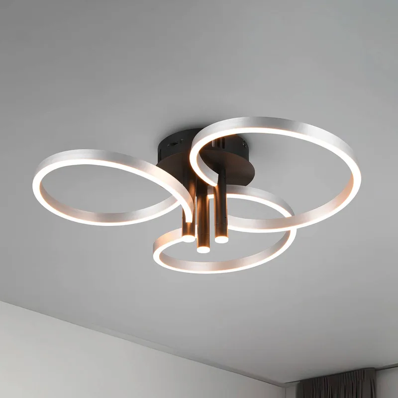LED plafondlamp Caruso, aluminium/zwart, Ø 66 cm, metaal CCT dimbaar de Trio en Aluminium, Noir – photo produit