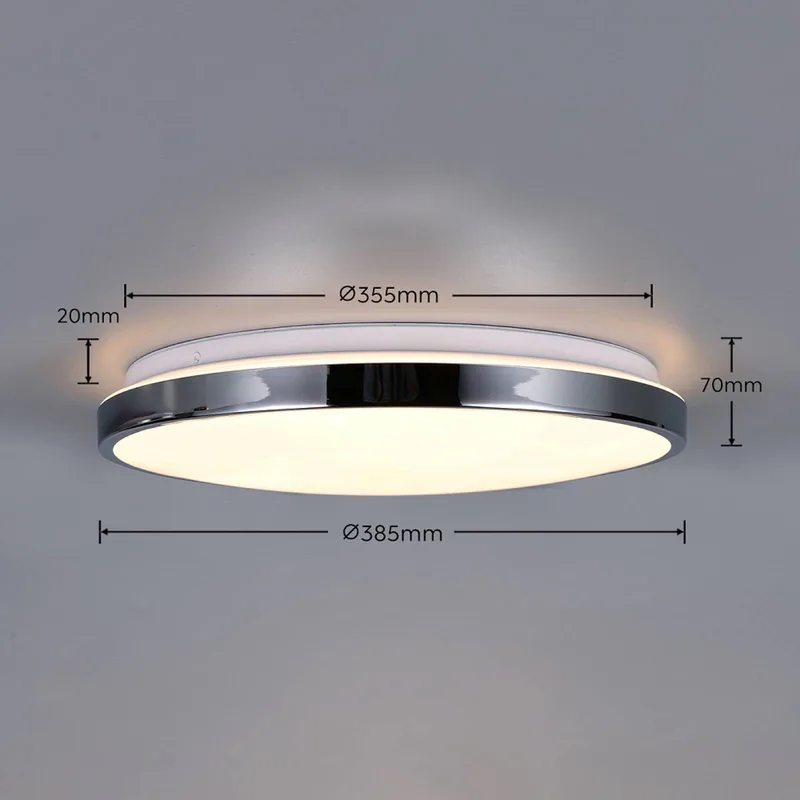 LED plafondlamp Fena, chroomkleurig, Ø 38 cm, metaal, IP44 de Trio en Chrome, Blanc – photo produit