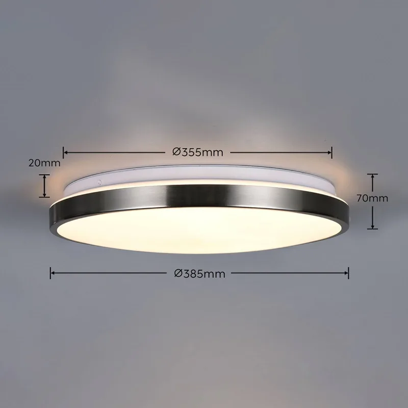 LED plafondlamp Fena, mat nikkel, Ø 38 cm, metaal, IP44 de Trio en Mat nikkel, Blanc – photo produit