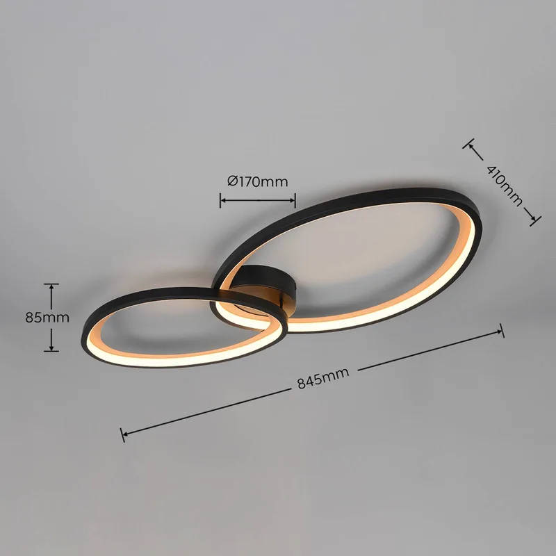 LED plafondlamp Sivo, lengte 84 cm, metaal, CCT de Trio en Matzwart – photo produit