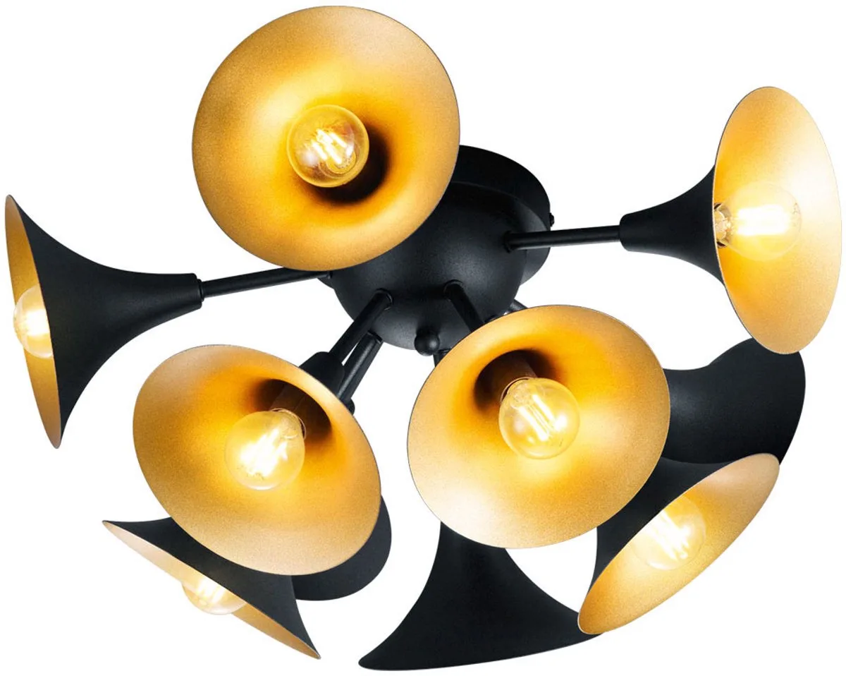 LED plafondlamp trompetoptiek retro woonkamerverlichting goud metaal, 10x 4W 350Lm warm wit, D 50 cm von Trio in Schwarz – Produktfoto