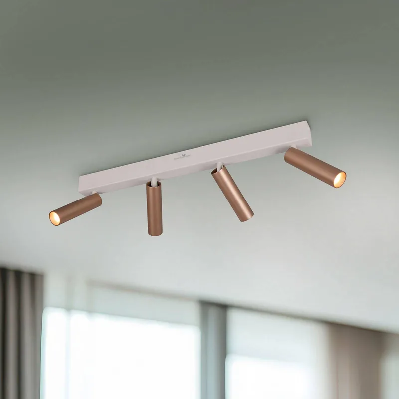 LED plafondspot Ambala, lengte 65 cm, grijs/bruin, 4-lamps. de Trio en Gris, Marron – photo produit