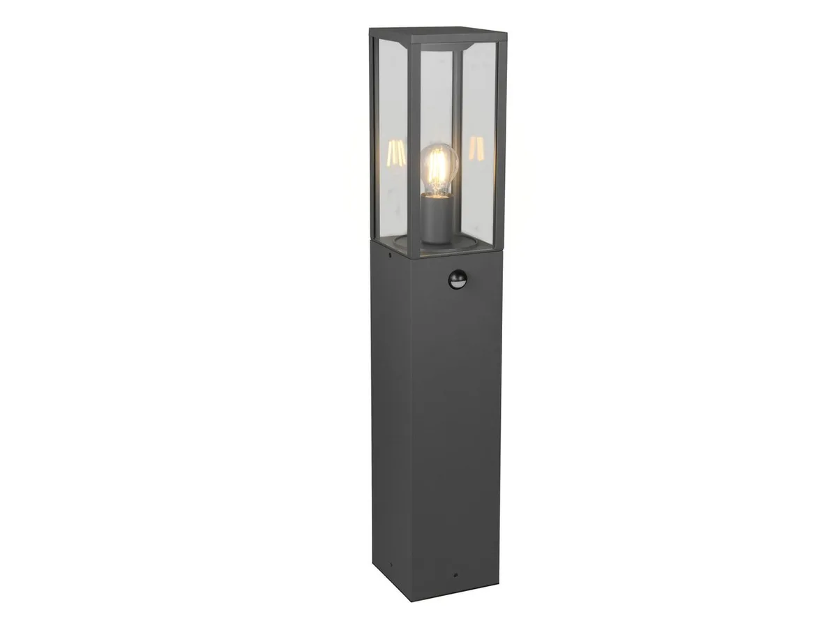LED Pollerleuchte mit Bewegungsmelder, Anthrazit Höhe 80cm, Bewegungssensor, LED wechselbar, Warmweiß, Garten-Laterne zur Wegbeleuchtung, Außen Gartenlampe inkl. E27 LED von Trio in Grau – Produktfoto
