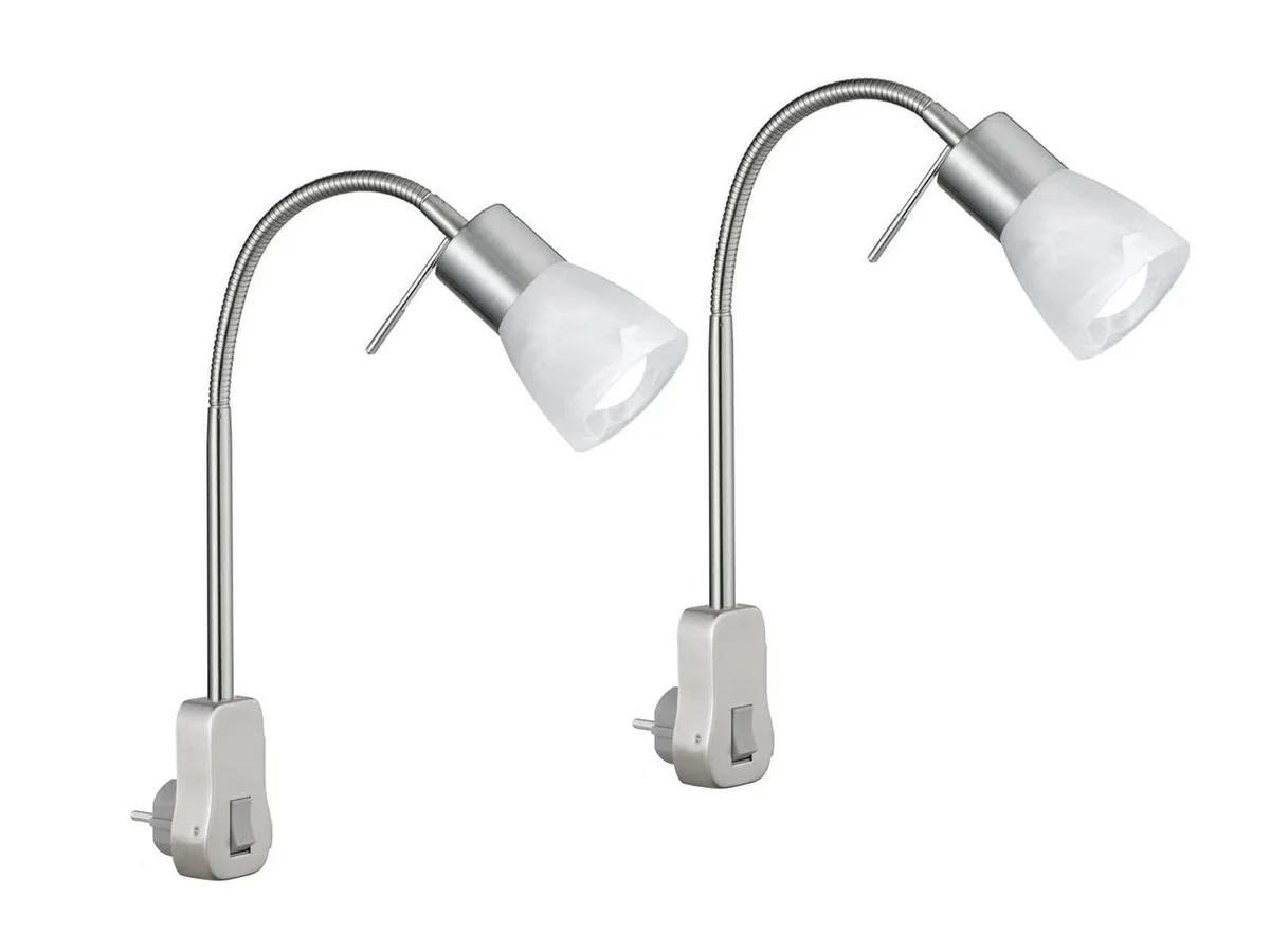 LED Steckdosenleuchte, Dimmfunktion, LED wechselbar, Warmweiß, 2er SET Wand-lampe mit Schalter Leselampe Nachttischlampe Bett H: 40cm de Trio en Argent – photo produit