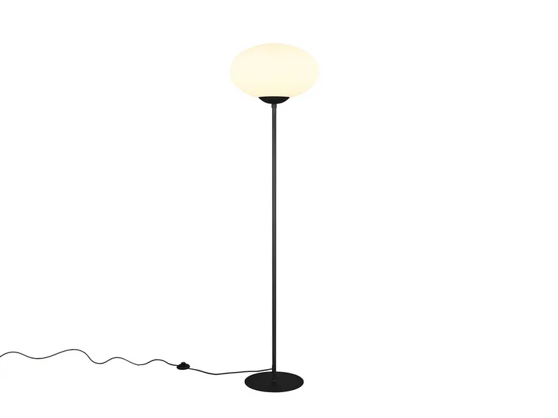 LED Stehlampe, Dimmfunktion, LED wechselbar, Warmweiß, Design-klassiker Lampe für Zimmer-ecke stehend mit Glas-kugel H: 150cm von Trio in Schwarz – Produktfoto