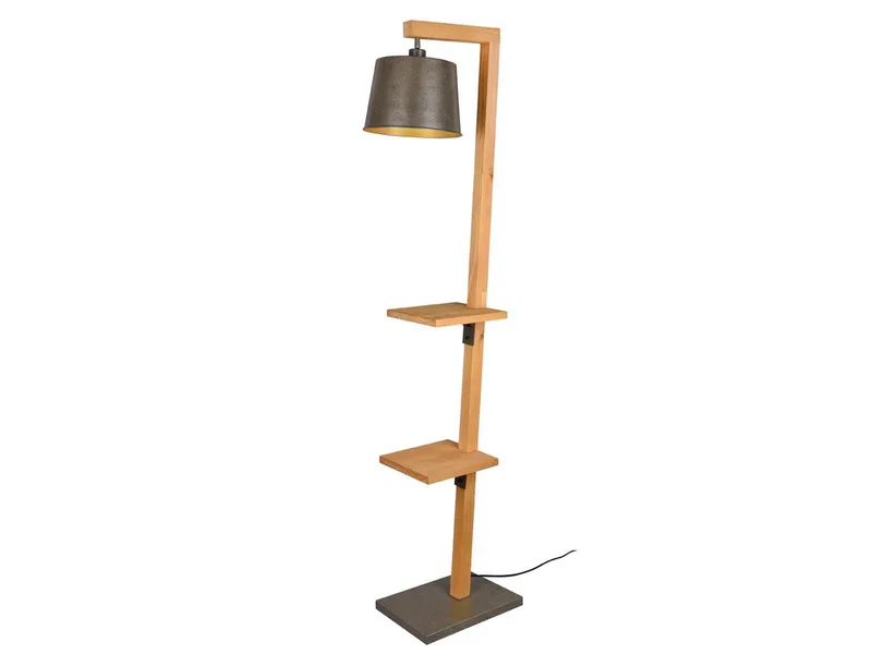 LED Stehlampe, Dimmfunktion, LED wechselbar, Warmweiß, groß-e ausgefallen-e Holz-lampe mit Metall Lampenschirm, Höhe 165cm von Trio in Beige, Silber – Produktfoto