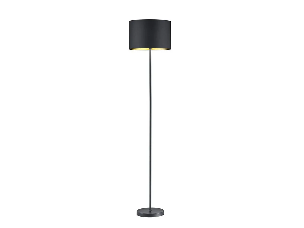 LED Stehlampe, Dimmfunktion, LED wechselbar, Warmweiß, große Design Lampe dimmbar für Ecke, Stoff Lampen-schirm Gold van Trio in Zwart – productfoto