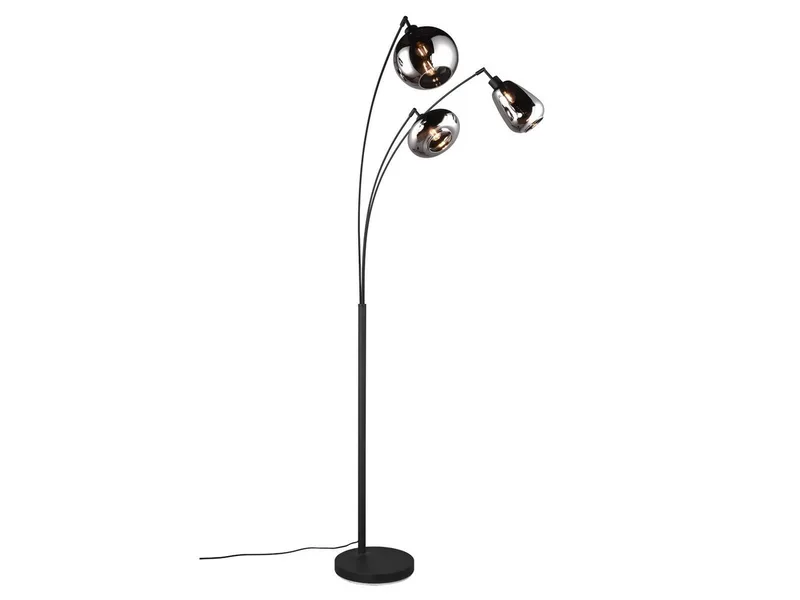 LED Stehlampe gebogen, 3 Glasschirme Chrom, Höhe 200cm, dimmbar, LED wechselbar, Warmweiß, große moderne Stehleuchte, ausgefallene Wohnzimmer Lampe stehend by Trio in Black – product photo