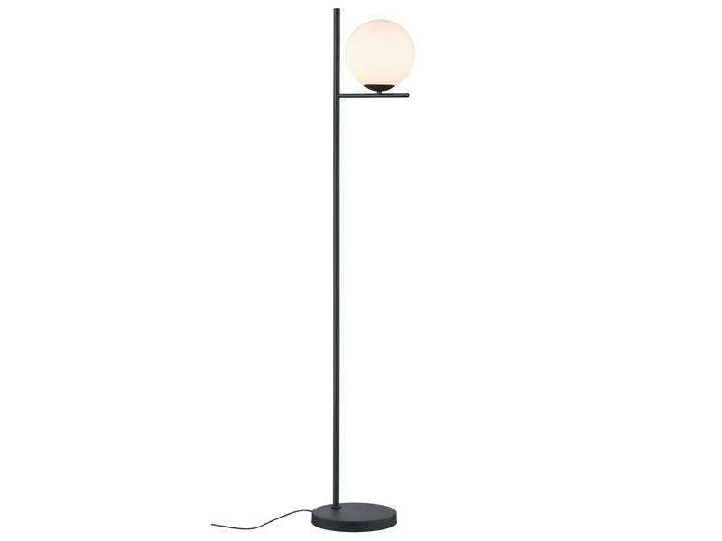 LED Stehlampe Metall & Glaskugel, Höhe 150cm, dimmbar, LED wechselbar, Warmweiß, Retro mit Glas-schirm Wohnzimmer-Lampe für Ecke hinter Sofa stehend von Trio in Schwarz – Produktfoto