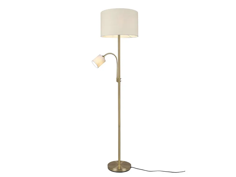 LED Stehlampe mit Leselampe & Stoffschirm Höhe 170cm, dimmbar, LED wechselbar, Warmweiß, Designklassiker Steh-Leuchte groß für Lese-Ecke stehend by Trio in Beige, Gold – product photo