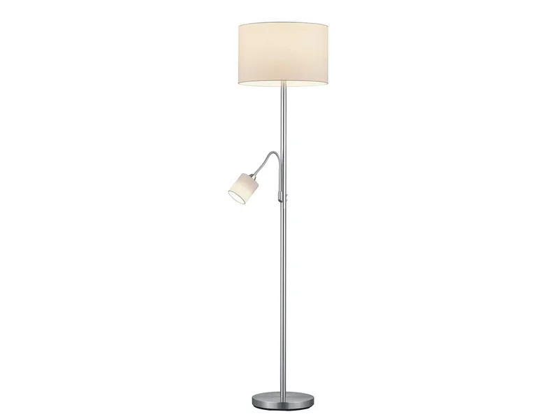 LED Stehlampe mit Leselampe & Stoffschirm Höhe 170cm, dimmbar, LED wechselbar, Warmweiß, Designklassiker Steh-Leuchte groß für Lese-Ecke stehend de Trio en Argent, Blanc – photo produit