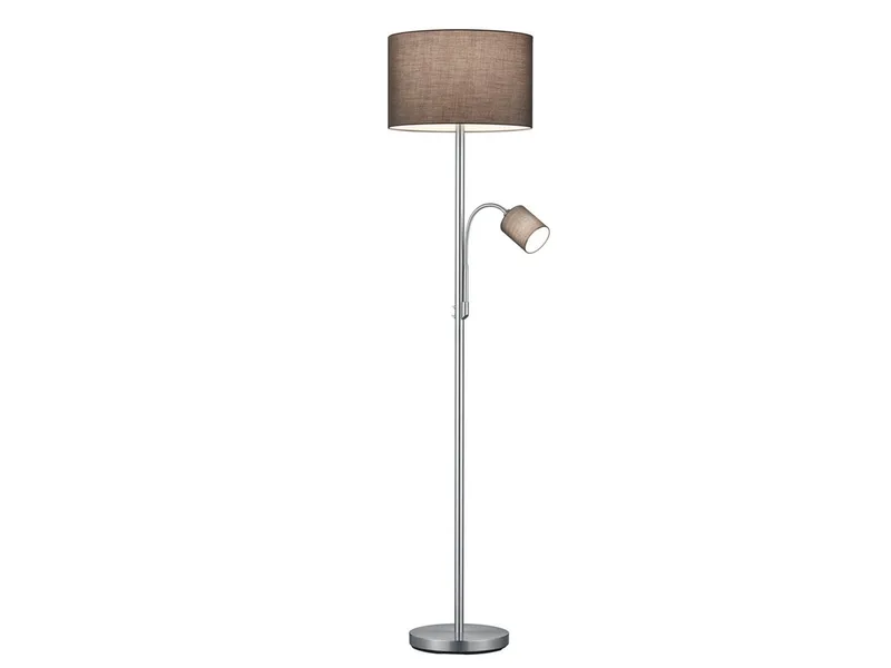 LED Stehlampe mit Leselampe & Stoffschirm Höhe 170cm, dimmbar, LED wechselbar, Warmweiß, Designklassiker Steh-Leuchte groß für Lese-Ecke stehend fra Trio i Grå, Sølv – produktbillede