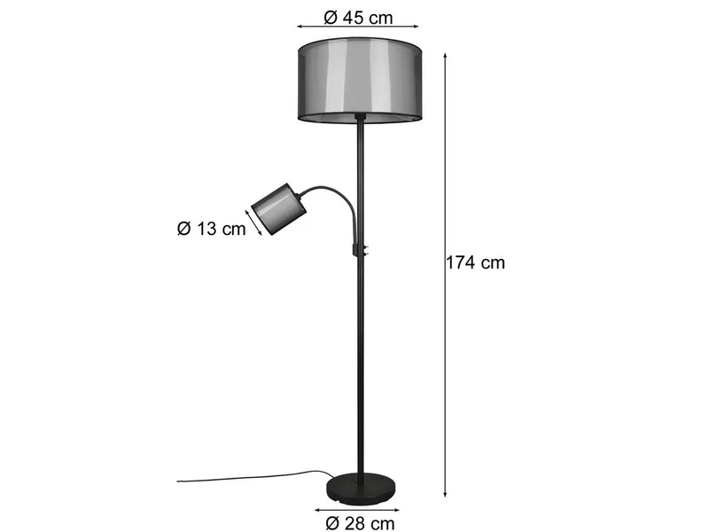 LED Stehlampe mit Leselampe & Stoffschirm Höhe 174cm, dimmbar, LED wechselbar, Warmweiß, moderne Steh-Leuchte zum Lesen, Wohnzimmer Lese-Ecke von Trio in Schwarz, Weiß – Produktfoto 4 von 5