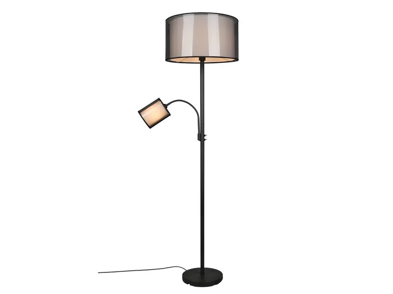 LED Stehlampe mit Leselampe & Stoffschirm Höhe 174cm, dimmbar, LED wechselbar, Warmweiß, moderne Steh-Leuchte zum Lesen, Wohnzimmer Lese-Ecke von Trio in Schwarz, Weiß – Produktfoto 1 von 5