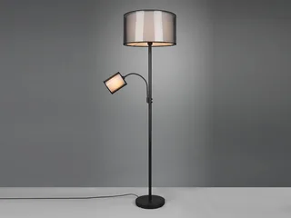 LED Stehlampe mit Leselampe & Stoffschirm Höhe 174cm, dimmbar, LED wechselbar, Warmweiß, moderne Steh-Leuchte zum Lesen, Wohnzimmer Lese-Ecke von Trio in Schwarz, Weiß – Produktfoto 3 von 5