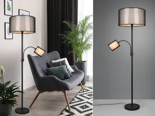 LED Stehlampe mit Leselampe & Stoffschirm Höhe 174cm, dimmbar, LED wechselbar, Warmweiß, moderne Steh-Leuchte zum Lesen, Wohnzimmer Lese-Ecke von Trio in Schwarz, Weiß – Produktfoto 2 von 5