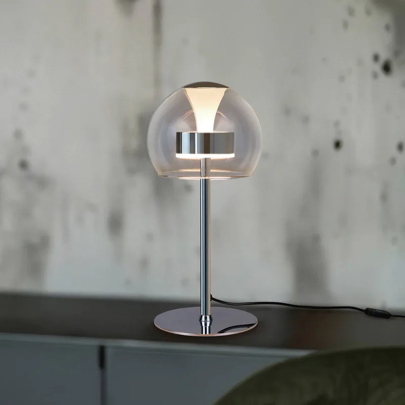 LED tafellamp Flynt, hoogte 35 cm, chroomkleurig, metaal, CCT de Trio en Chrome, Helder – photo produit