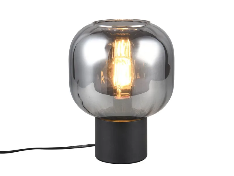 LED Tischleuchte Glasschirm Chrom bedampft, Höhe 26cm, dimmbar, LED wechselbar, warmweiß, kleine Nacht-Tischlampe Rauchglas Wohnzimmer Fensterbank mit E27 LED de Trio en Noir – photo produit