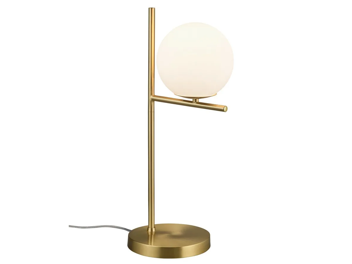 LED Tischleuchte Metall Messing & Glas-kugel, Höhe 52cm, dimmbar, LED wechselbar, Warmweiß, groß-e Retro Nacht-Tischlampe Gold mit Glasschirm für Sideboard von Trio in Gold – Produktfoto