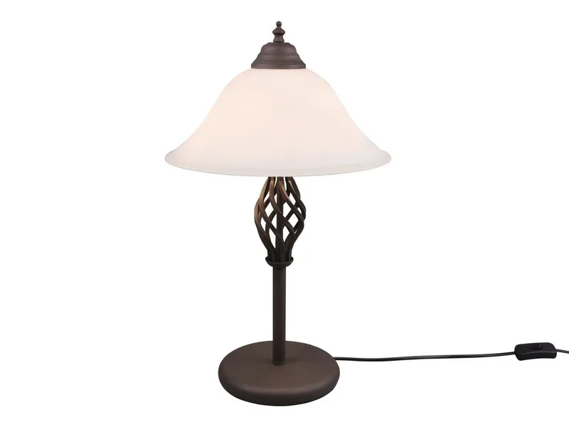 LED Tischleuchte Rostoptik mit Glasschirm, Höhe 50cm, dimmbar, LED wechselbar, Warmweiß, große Tischleuchte Landhaus-Stil, Nachttisch-Lampe rustikal van Trio in Bruin – productfoto