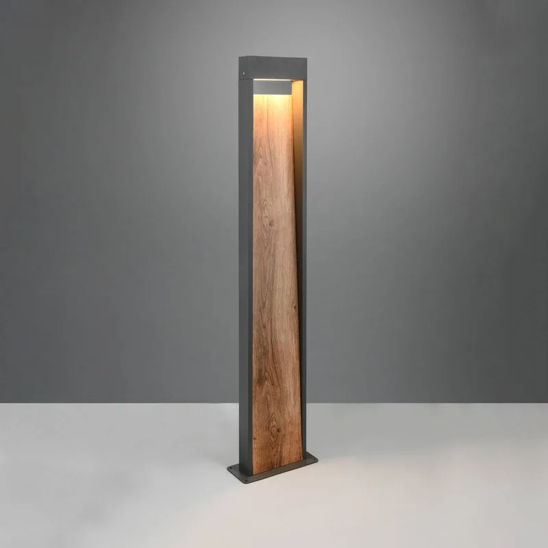 LED tuinpadverlichting SALMON, houtlook, hoogte 100 cm metaal, IP44 von Trio in Hout – Produktfoto