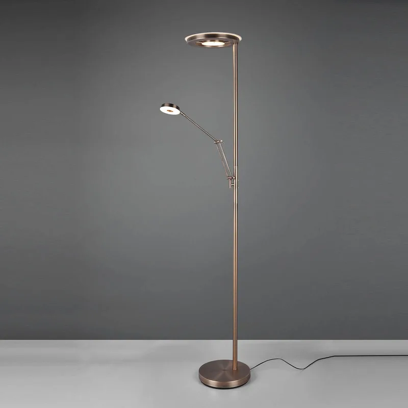 LED uplighter Barrie met leeslampje fra Trio i Oud messing – produktbillede