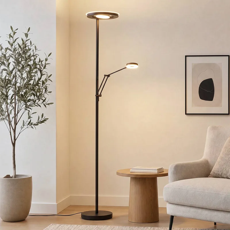 LED uplighter Barrie met leeslampje fra Trio i Zwart mat – produktbillede