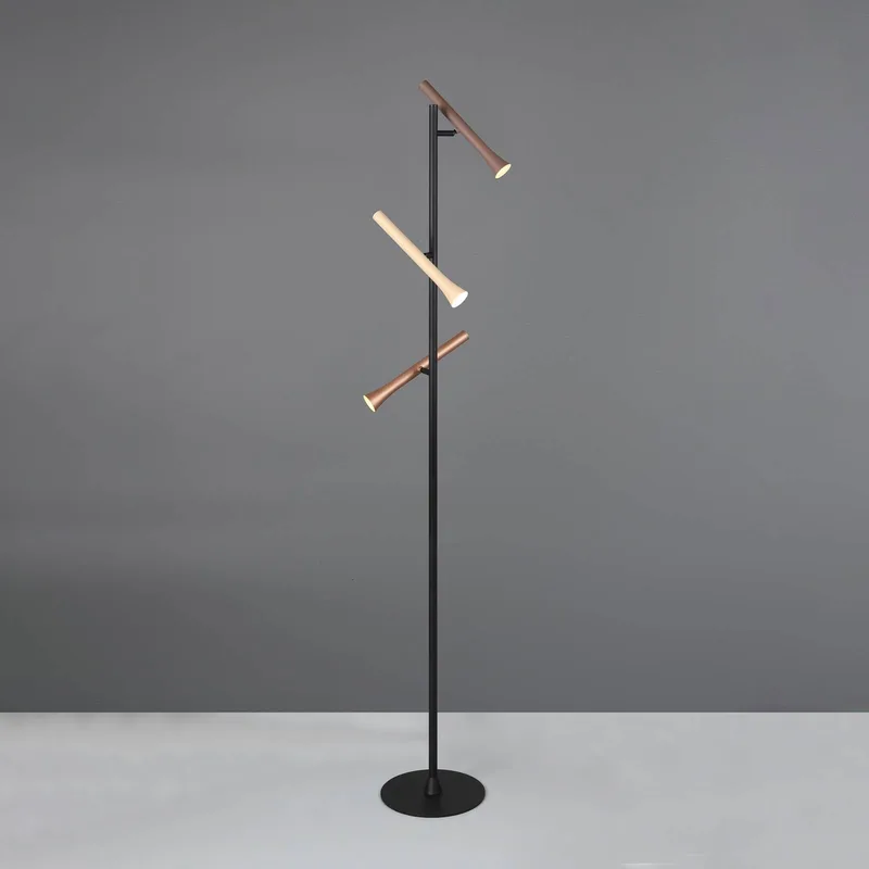 LED vloerlamp Fiato, 3-lamps, mat zwart, metaal, dimmer de Trio en Noir, Taupe, Koffie – photo produit