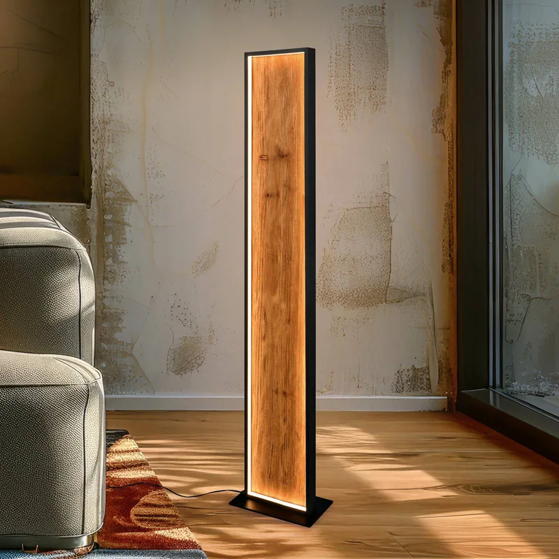 LED vloerlamp Kalea, hoogte 120 cm, houtkleurig, hout van Trio in Houtkleurig, Zwart – productfoto