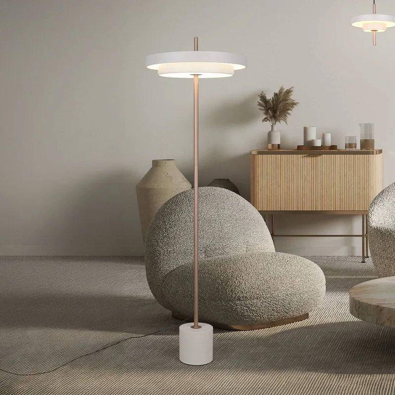LED vloerlamp Keaton, lichtgrijs, hoogte 138 cm, metaal, CCT de Trio en Gris clair, Blanc – photo produit