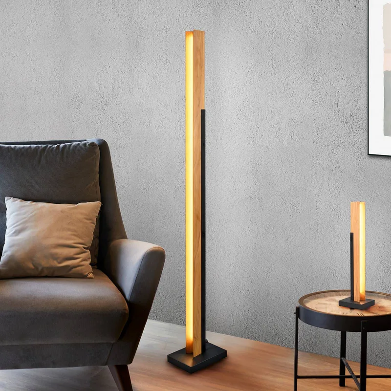 Lighting LED-golvlampa Kerala med touch-dimmer från Trio i Matzwart, Licht hout – produktbild