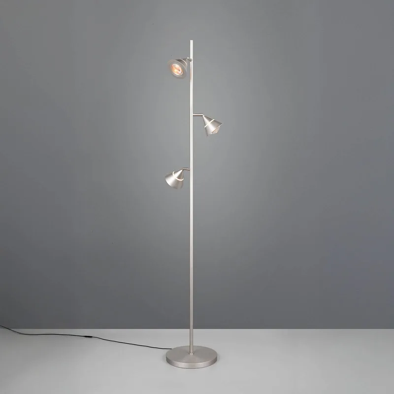 LED vloerlamp Romeo, hoogte 150 cm, nikkelkleurig metaal, 3-lamps. fra Trio i Nikkel – produktbillede