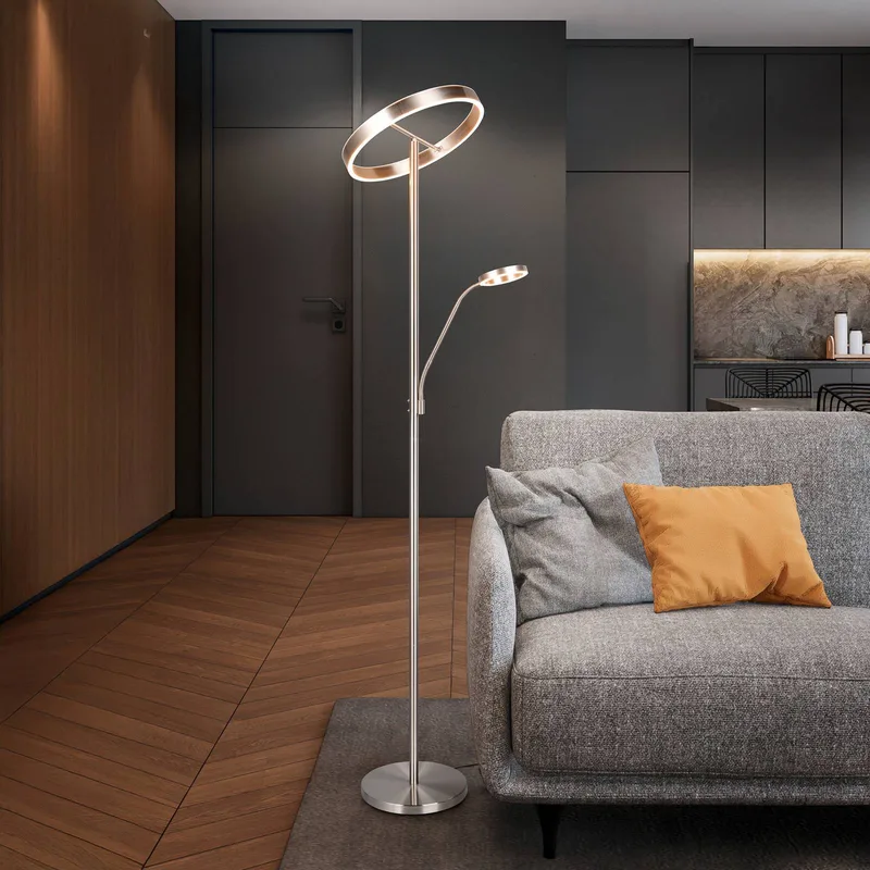 LED vloerlamp Willis, nikkel, hoogte 180 cm, metaal CCT dimmer de Trio en Mat nikkel – photo produit