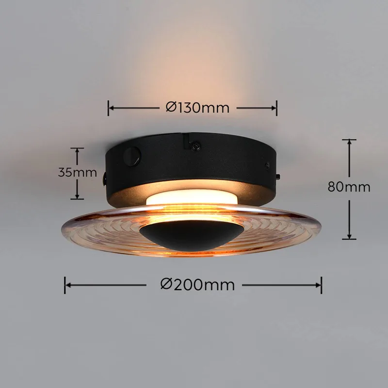 LED wandlamp Sirena, zwart/amber, Ø 20 cm, glas, CCT de Trio en Noir, Amber – photo produit