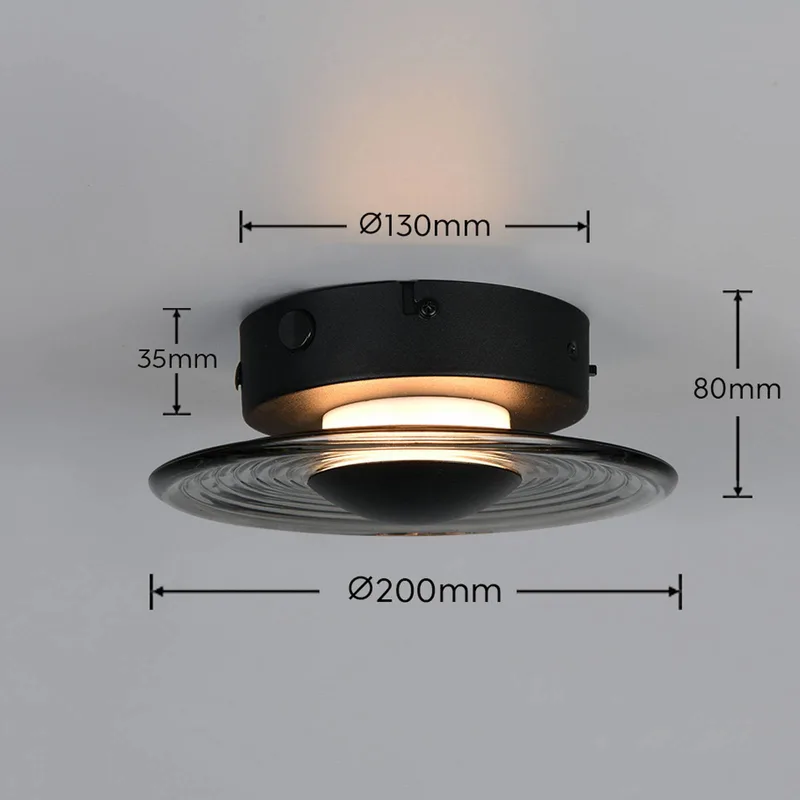 LED wandlamp Sirena, zwart/rookgrijs, Ø 20 cm, glas, CCT fra Trio i Sort, Rookgrijs – produktbillede