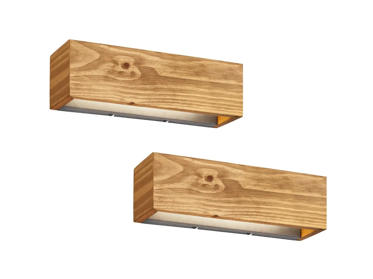LED Wandleuchte, Dimmfunktion, LED fest integriert, Warmweiß, 2er SET innen Wandbeleuchtung indirekt aus Holz, dimmbar Breite 37cm von Trio in Beige – Produktfoto